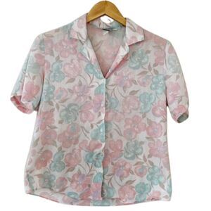 Vintage Lady Vanheusen floral pastel button down shirt women's size 12